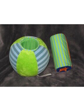 FAO Schwarz Stuffed Plush Baby Activity Ball Toy Blue Green